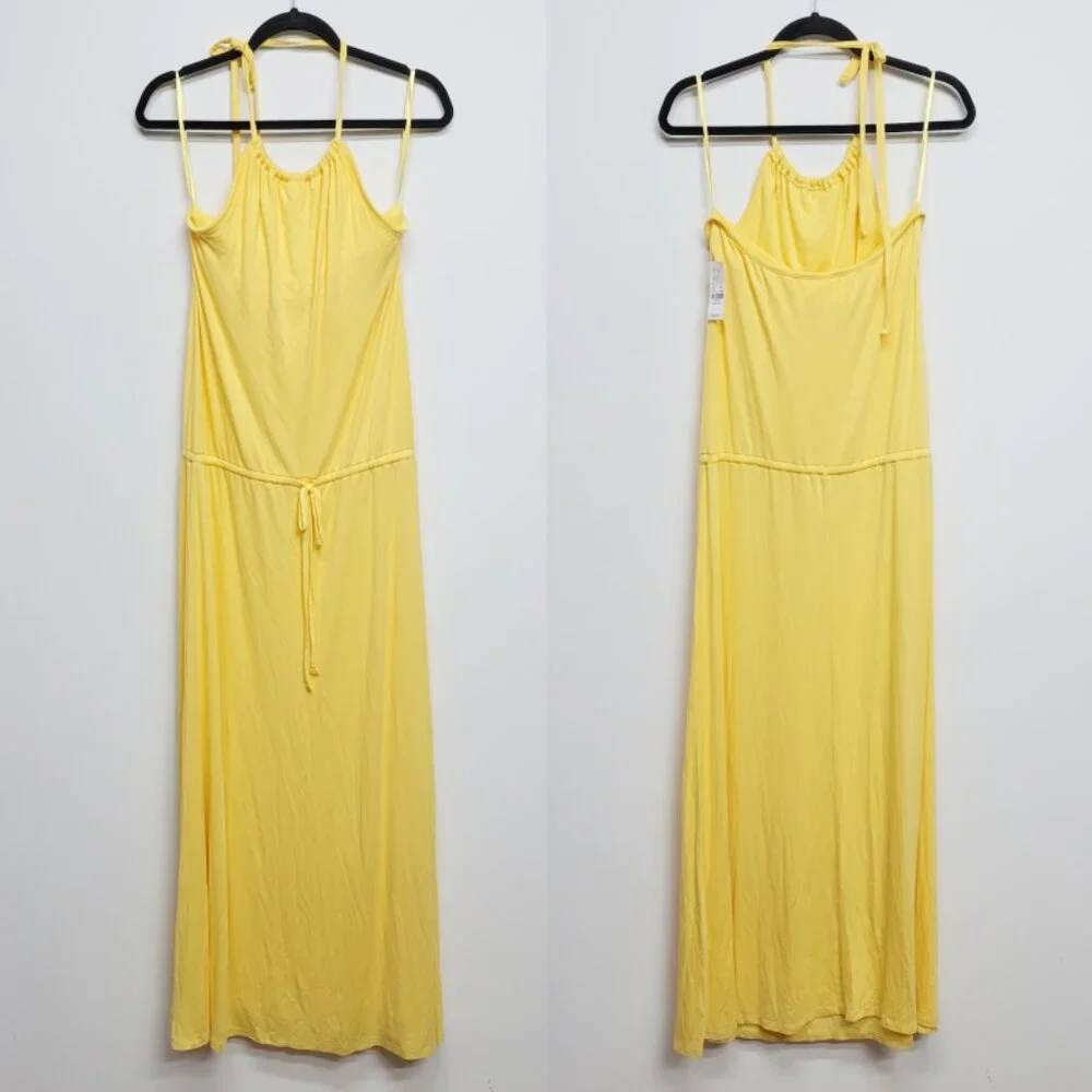 NWT New York & Company Yellow Halter Jersey Maxi Dress M